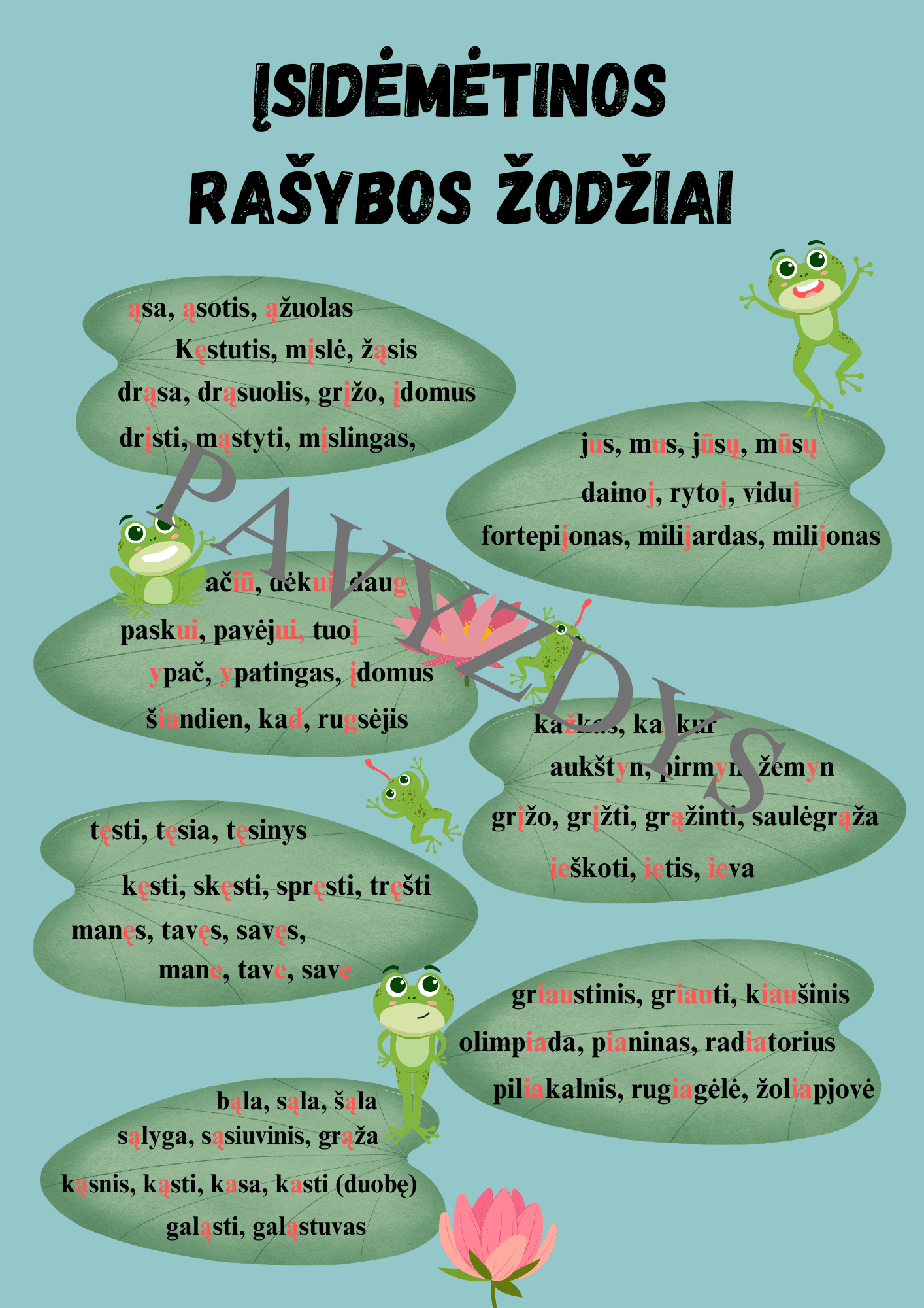 Plakatas „Įsidėmėtinos rašybos žodiai”